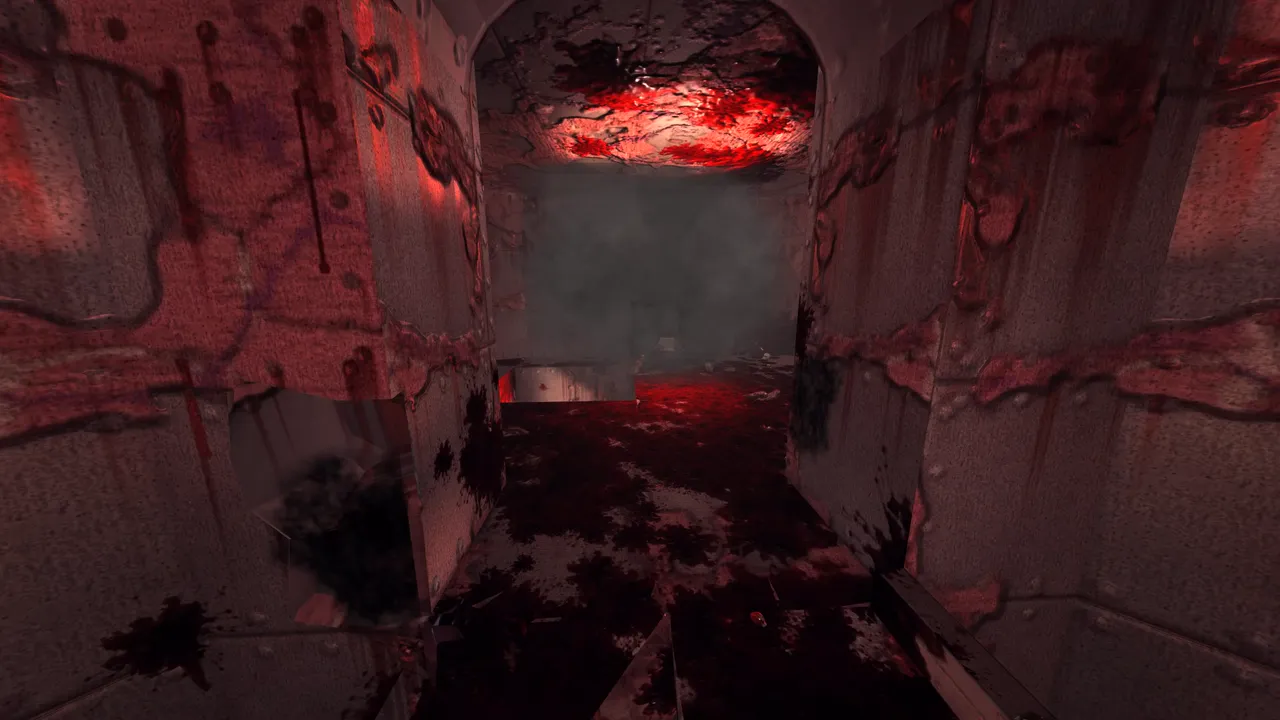 A red hall under a skylight