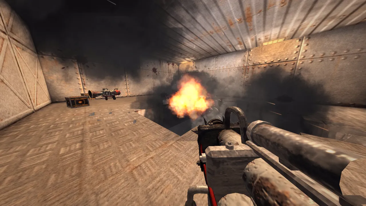 Rockets into the walls of a wooden hall